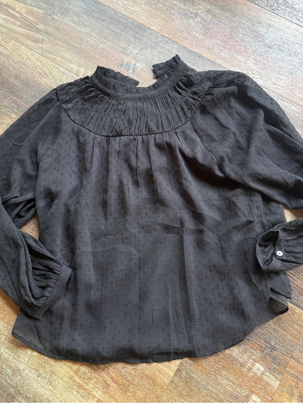 LOFT Black Swiss Dot Longsleeve Blouse Medium